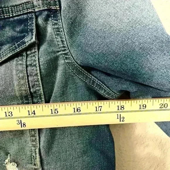 BBJ Los Angeles Distressed Cropped Denim Jean Jacket Size M Y2K Streetwear - Picture 7 of 8